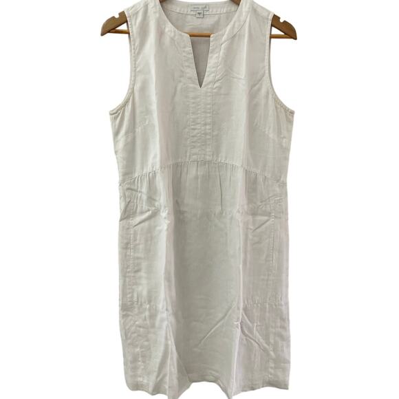 J. Jill Love Linen Bright White V-Neck Dress Pockets‎ Size Small - Picture 1 of 8